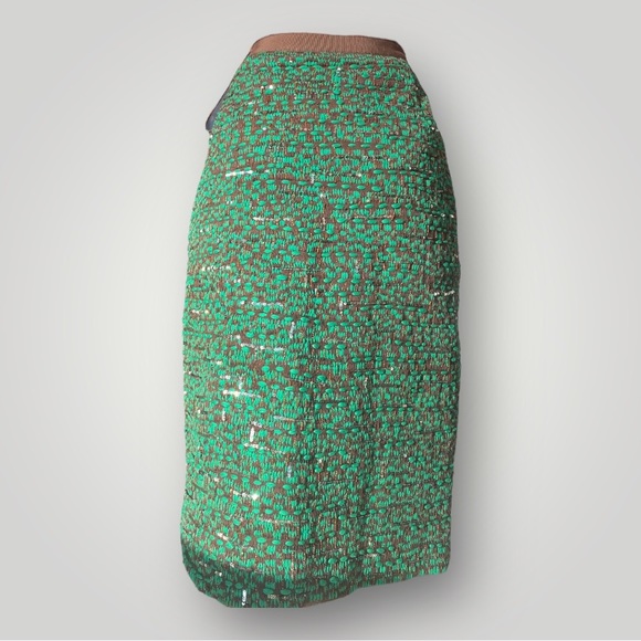 Oscar de la Renta Silk & Sequins Green Midi Skirt 🎄 - Picture 5 of 7